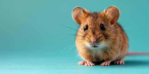 mouse isolated on a blue background, Copy space