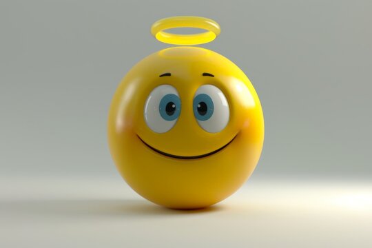Yellow and gold smiley happiness cute, innocent faces. Angel emoticon icon, angelic expressions Symbol. Angel emoji angel halo, holiness. Gold emoji happy face lucky and positive vibe to messaging
