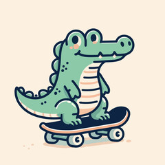 cute crocodile cartoon character mascot on a skateboard