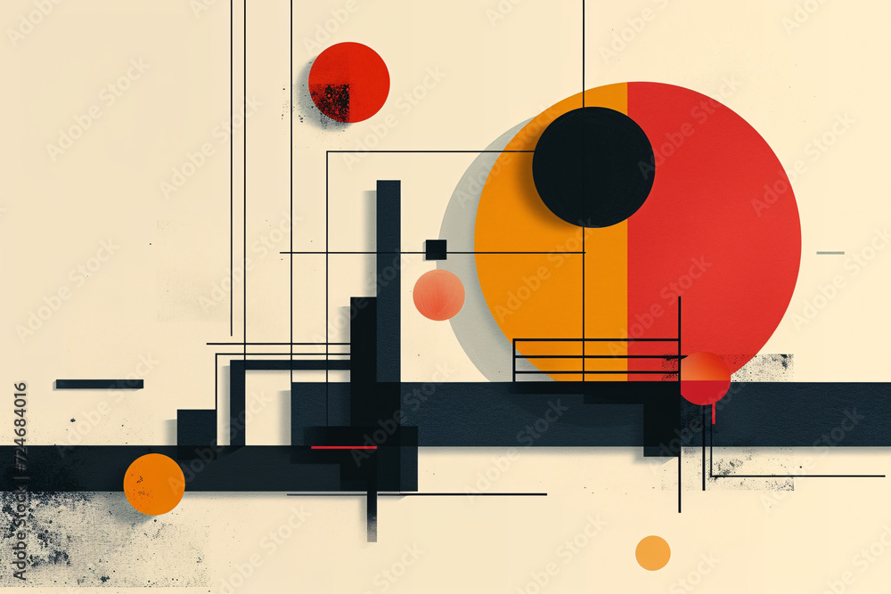 Poster abstract geometric composition with circles and rectangles