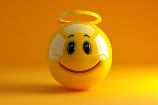Yellow and gold smiley happiness cute, innocent faces. Angel emoticon icon, angelic expressions Symbol. Angel emoji angel halo, holiness. Gold emoji happy face lucky and positive vibe to messaging