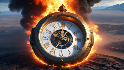 burning clock, time running out, time concept