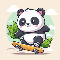 cute fat panda cartoon character mascot posing on a skateboard
