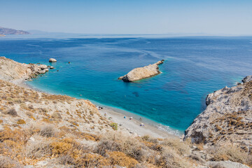 Panoramic view on Katergo beach in Folegandros, Cyclades islands archipelago GR - 724684652
