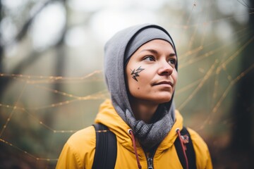 walking through spider webs with a disgusted look