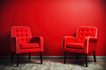 two red chairs in podcast or interview room
