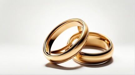 Two golden rings on plain white background from Generative AI