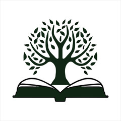 Knowledge tree from open book black and white on white background