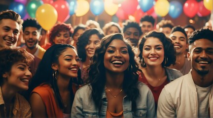 Group of happy diverse inclusive multiethnic lgbt people in party background from Generative AI