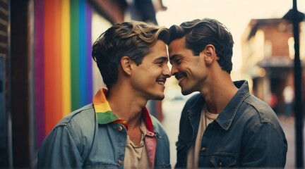 Naklejka premium LGBT gay couple cute moments of happiness concept from Generative AI