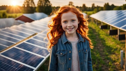 A teenage girl on a farm with solar panels in the background