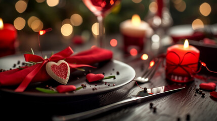 Obraz na płótnie Canvas Valentine's Day table setting with candles