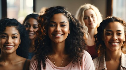 Obraz premium Portrait of diverse inclusive group of happy woman, woman's month concept from Generative AI