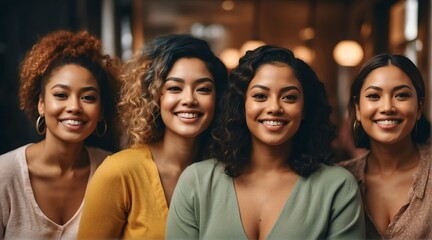 Obraz premium Portrait of diverse inclusive group of happy woman, woman's month concept from Generative AI