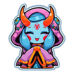 Adorable chibi monster game character. Cute girl cartoon design with chibi style.