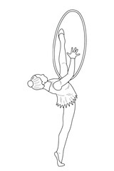 Sketch silhouette of a gymnast in a sports pose with a hoop, isolated vector