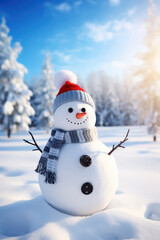 Fototapeta premium Cheerful Snowman Smiling in Playful Winter Wonderland Background