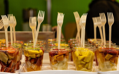 Fresh Fruit Cups with Forks Ready to Eat