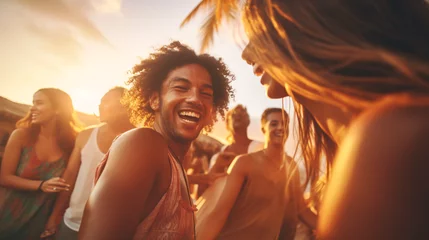 Abwaschbare Fototapete Diverse People Beach Party Summer Holiday Vacation Concept - Group of happy young people dancing and having fun on the beach © Argun Stock Photos