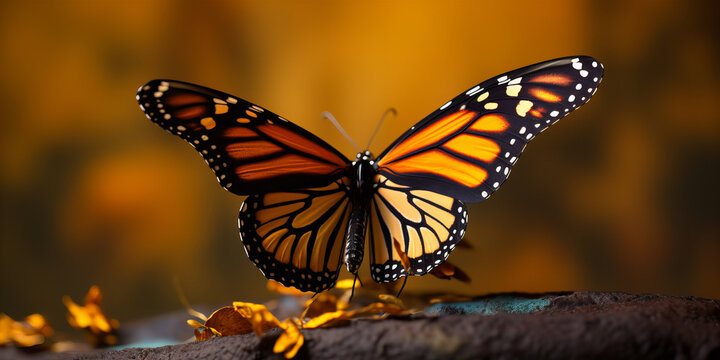 Majestic Monarch Butterfly Spreading Wings on a Warm Autumn Day - Stunning Nature Photography for Decor and Design