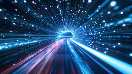 Abstract Speed of Light Motion Blur in Cyberspace - High-Speed Internet Concept with Data Streaming, Technology and Digital Connectivity