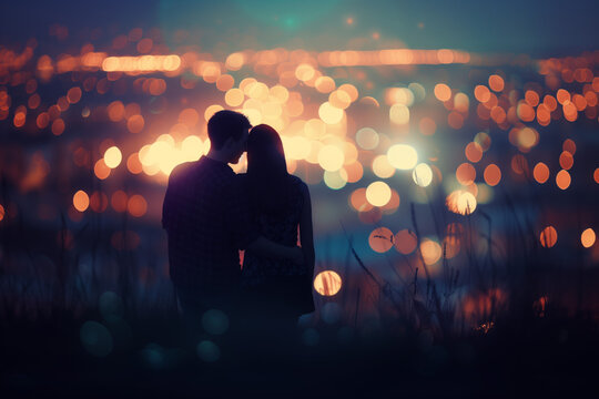 Lovers man and girl background night city. Concept Valentine Day