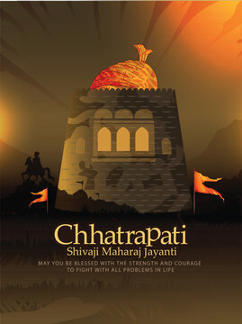 Creative vector poster sketch of Chhatrapati Shivaji Maharaj calligraphy with  maratha flag .
