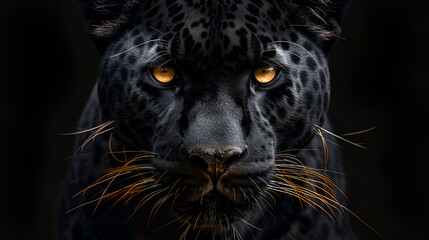 Front view of Panther on black background. Wild animal. generative ai