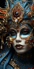 Close-up portrait of a beautiful woman with Venetian mask ai generative