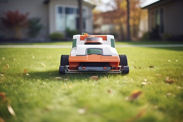 robotic lawn mower navigating through the lawn