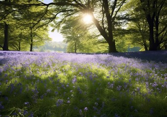Serene Nature: Meadow Blanketed with Bluebells