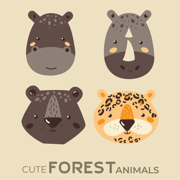 Cute Cartoon Forest Animal Head Vector Illustration. Good for Doodles and Other Graphic Assets