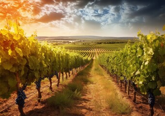 Naklejka premium Grapevine Elegance: A Picturesque Vineyard Setting