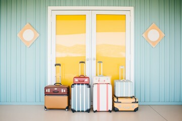 group of suitcases outside a beachfront resort room door