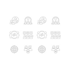Community icon set.  Diversity and Equality Related Vector Line Icons Set. Linear busines simple symbol collection. vector illustration. Editable stroke.