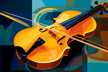 Cubist Violin and Bow Illustration.