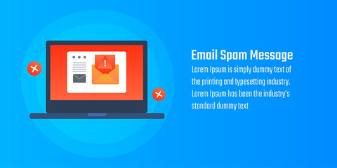 Email spam, spam email, Junk email. Unwanted mail, Cyber fraud, Spam protection software, email automation, vector illustration banner. - obrazy, fototapety, plakaty