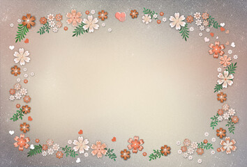 Valentine's day, wedding day,  Mother's day ,greeting or invitation  floral blank-card with frame. Festive paper cut style flowers card blank. Free copy space.