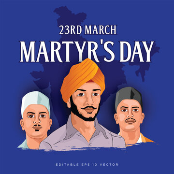 shaheed bhagat singh, sardar bhagat singh, martyrs day vector illustration of Indian people celebrating shaheed diwas