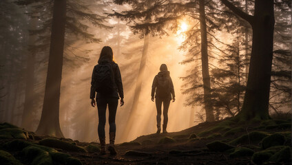 silhouette of a person in the woods, hideaway in the forest