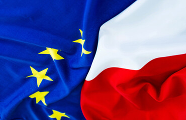 Flags of Poland and European Union together