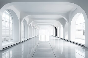 Building Construction, Abstract Architecture Background, Corridor in the Modern Building, Empty Space (Empty Wall in Bright Room),