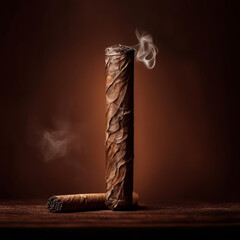 Cigars smoulder and smoke on a dark background. - obrazy, fototapety, plakaty