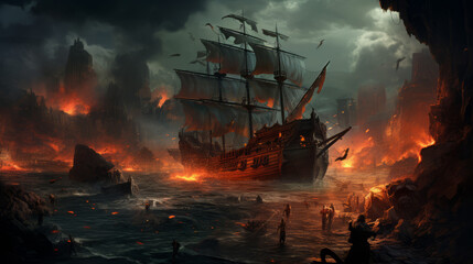 Naklejka premium A epic pirate battle on the high seas