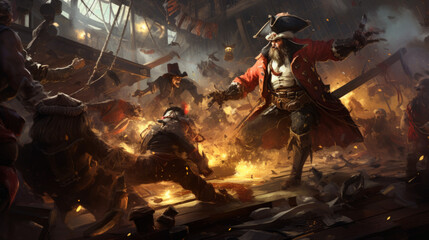 A epic pirate battle  on the high seas