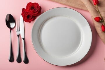 Empty plate mock up for saint valentine's day. Holiday love table setting