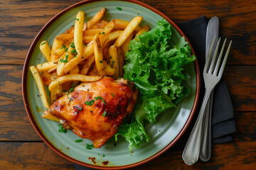 Gourmet Chicken and Fries with Overhead Perspective