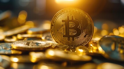 Bitcoin Coins on Dark Backdrop