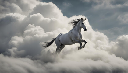 Obraz na płótnie Canvas white horse on the sky