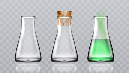 Glass Laboratory Equipment Set. Flasks Or Beakers